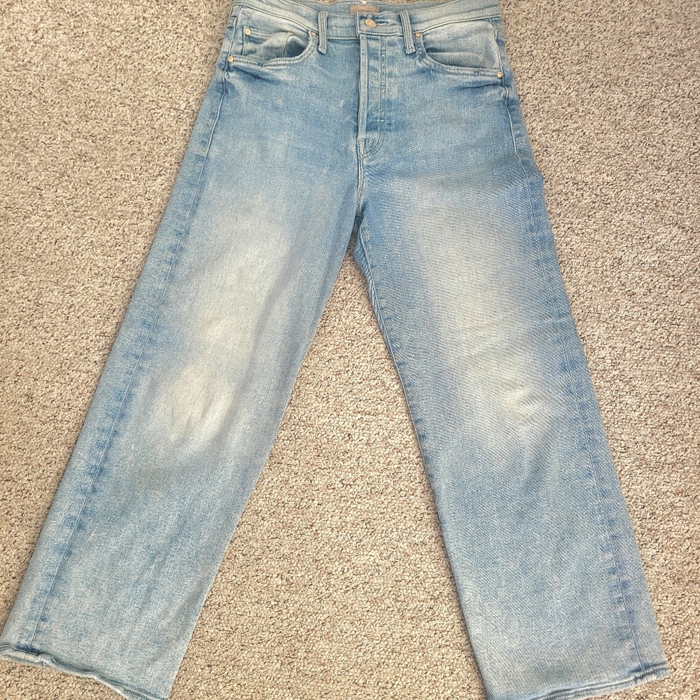 MOTHER DENIM Women's Wide,Straight-leg Light Blue Jeans
